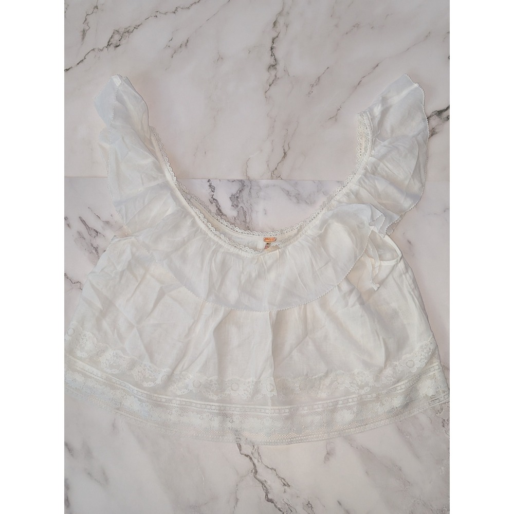 Free People White Lace Ruffle Gauze Crop Top‎ Boho Sleeveless Tank Small